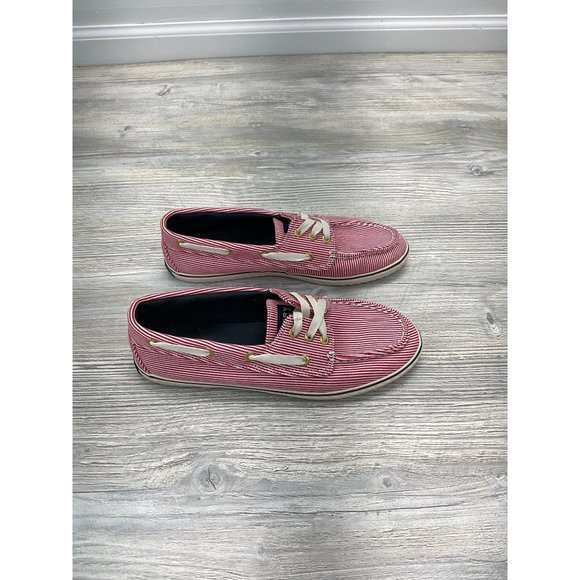 SPERRY  STRIPED RED & WHITE BOAT LOAFERS J11 SHOES - Picture 2 of 7